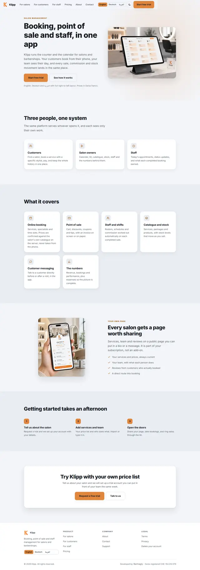 Klipp — AI-Powered Salon Management screenshot — Tech / SaaS built by Khaled Ahmed