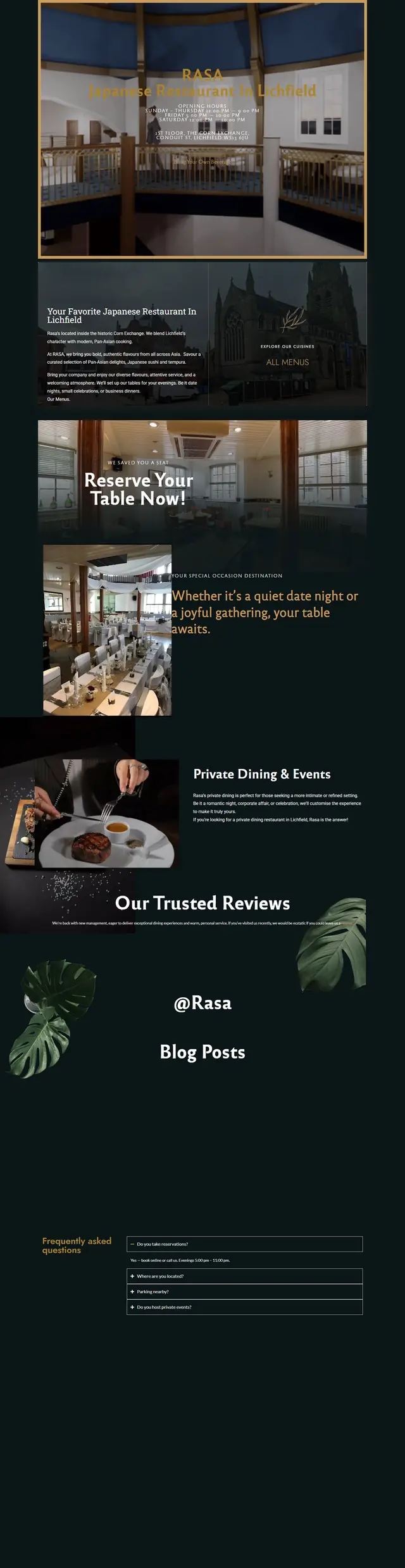لقطة شاشة للصفحة الرئيسية لموقع Rasa Lichfield — مطعم آسيوي حلال — مطعم من تطوير خالد أحمد بـ WordPress وWooCommerce وPHP